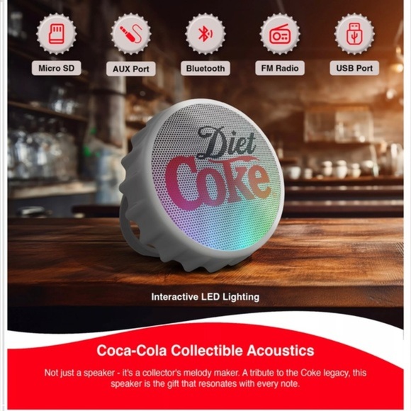 Diet Coke Bottle Cap Shape Wall‎ Mountable speaker with FM Radio & Led Light new - Picture 4 of 9